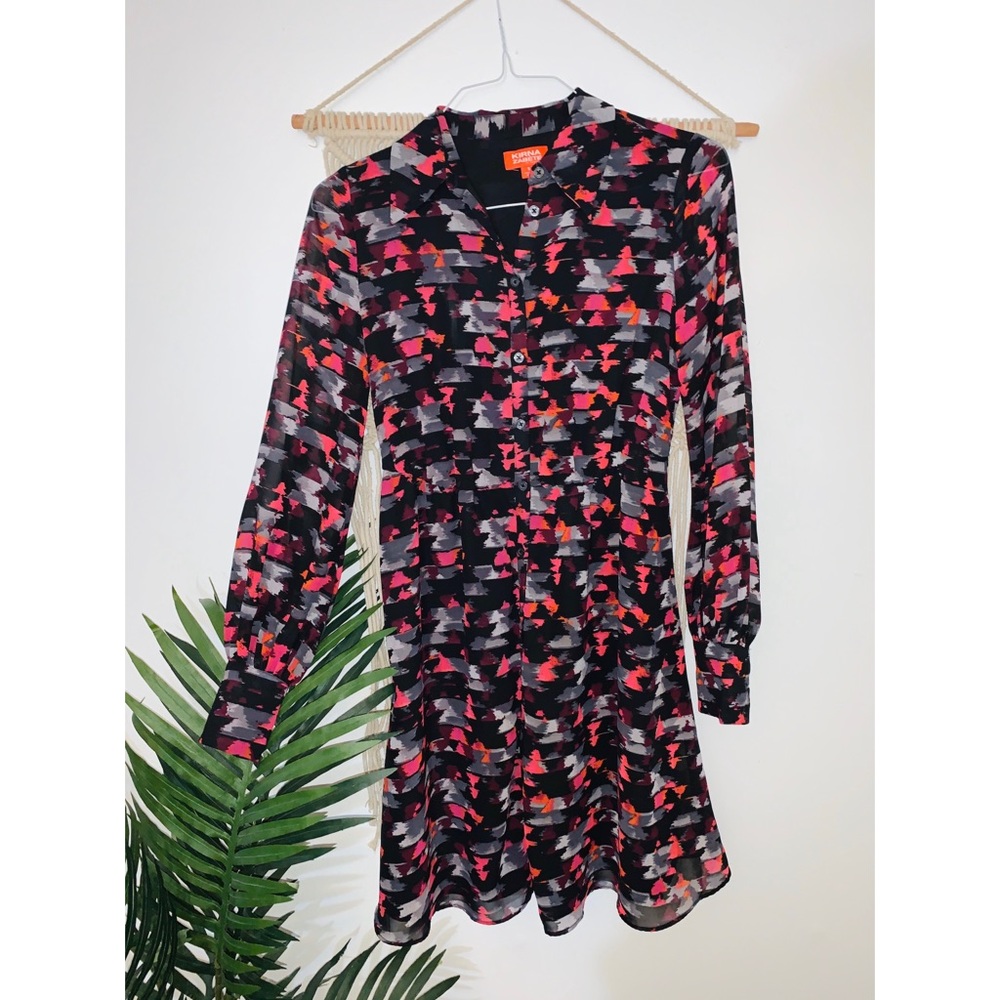 Button up lantern sleeve dress